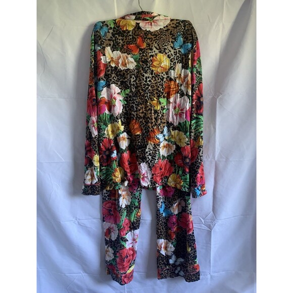 Johnny Was Cotton Pajama Set Women M Floral Cheetah Print Long Sleeve - Picture 2 of 8